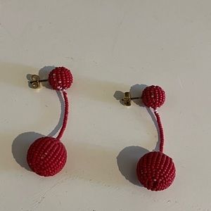 Red double ball beaded earrings
